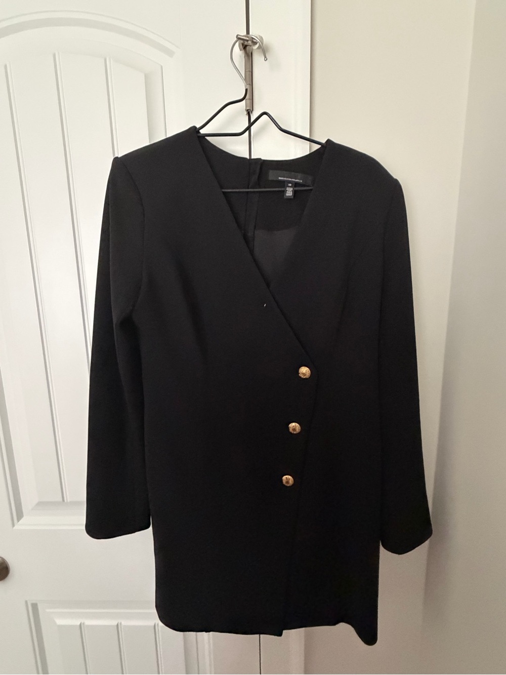 Black Long Sleeve V-Neck Dress with Gold Buttons